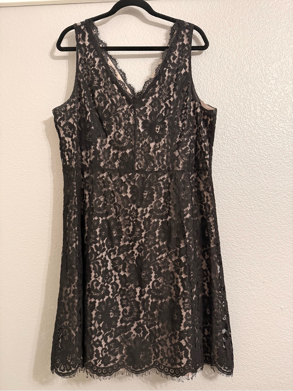 LOFT Black Lace Midi Dress with Nude Lining